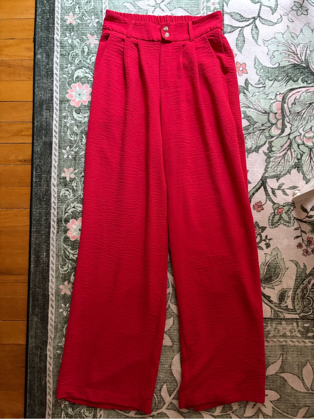 High-Rise Wide-Leg Red Women's Trousers